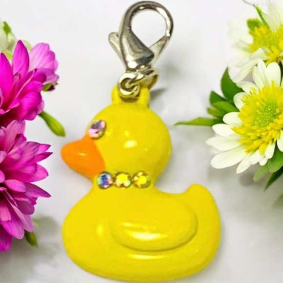 Silver, Yellow, & Crystal Duck w/Lobster clasp Zipper pull, purse, shoe Charm - Picture 2 of 7